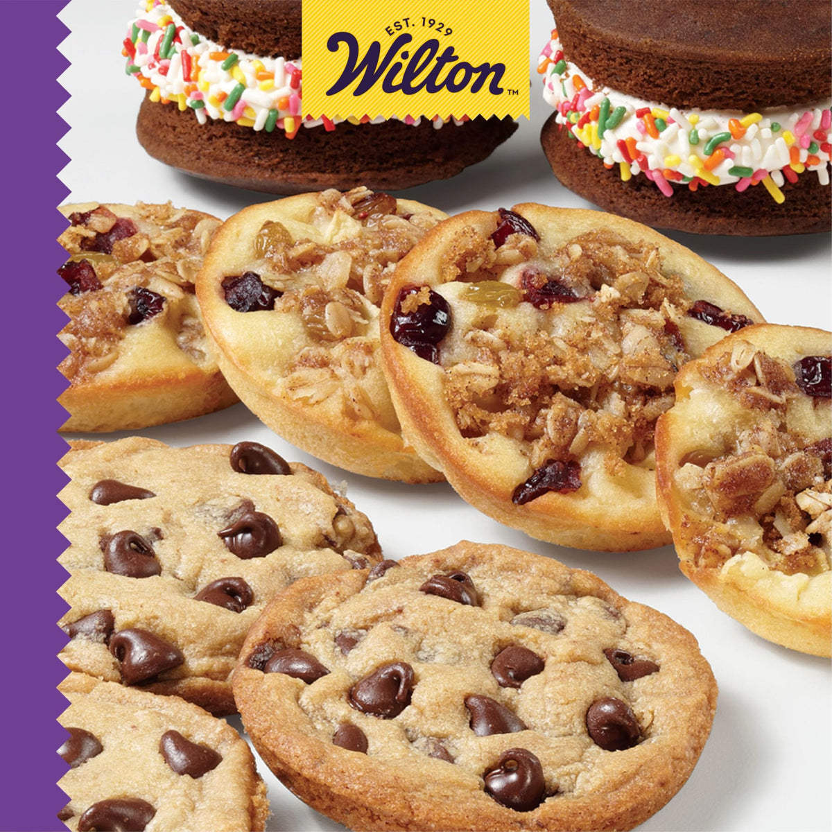 Decorated muffins showcase Wilton Gold pan's decorating versatility.