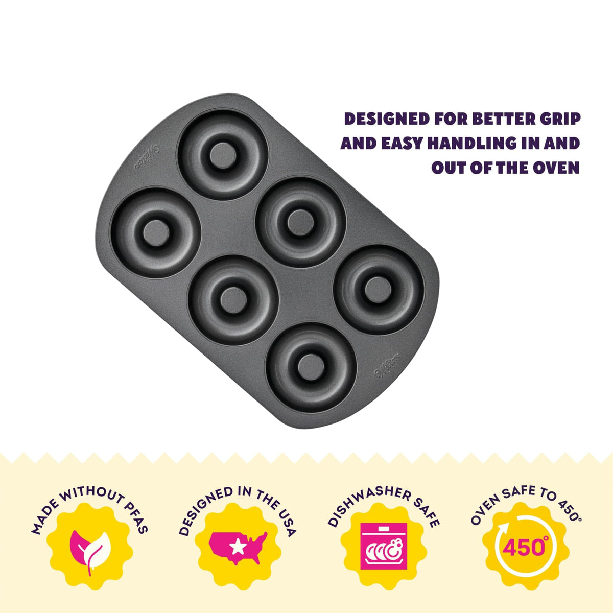 Wilton Gold Non-Stick Donut Pan with scratch-resistant coating for lasting use.