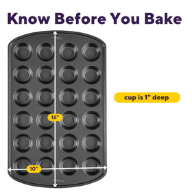 Wilton Gold mini muffin pan shows even heat distribution for uniform muffins