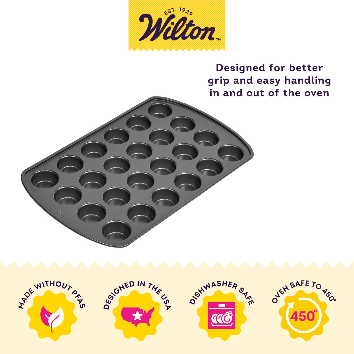 Wilton Gold mini muffin pan non-stick coating for easy release