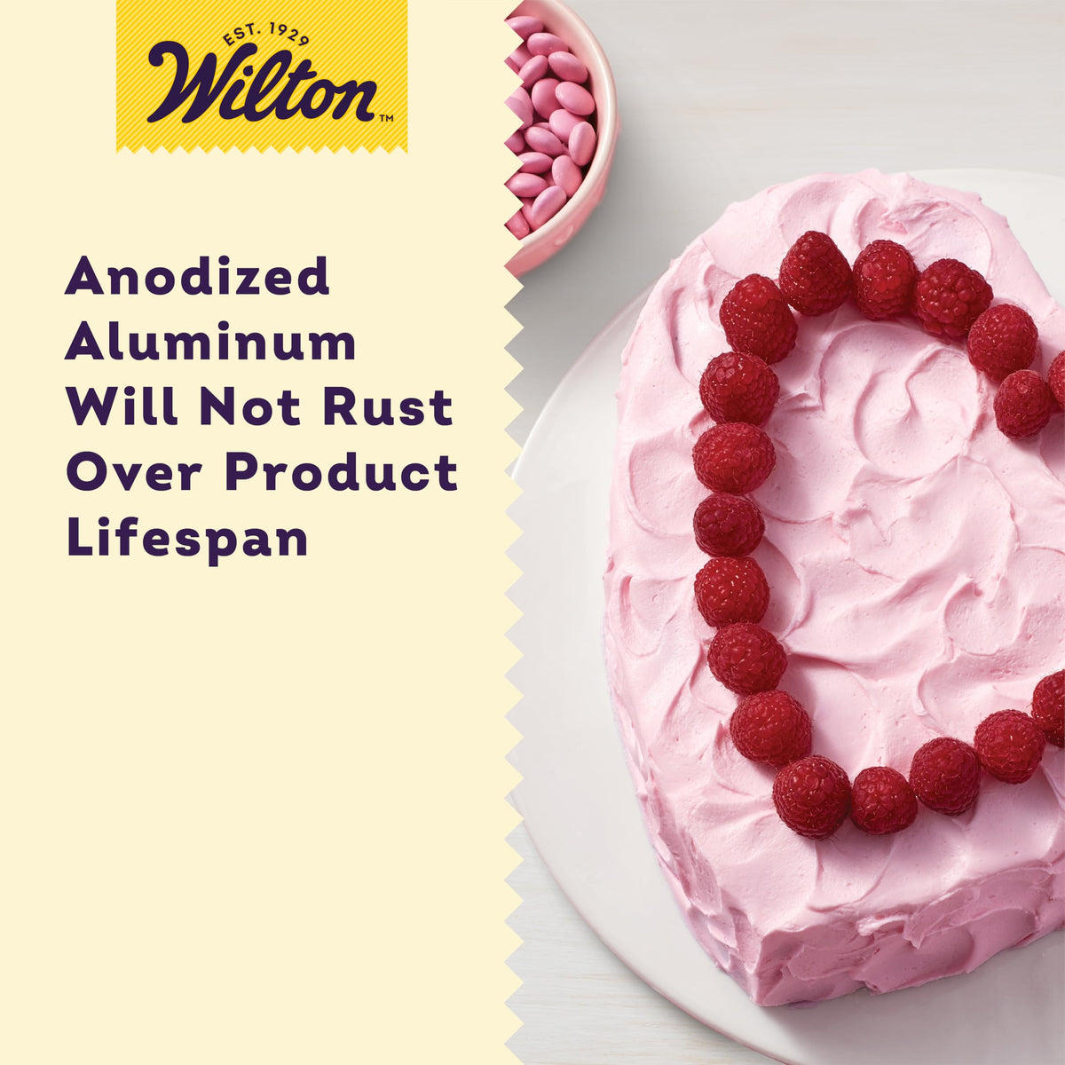 During baking: Wilton heart pan aids even browning and shape retention.