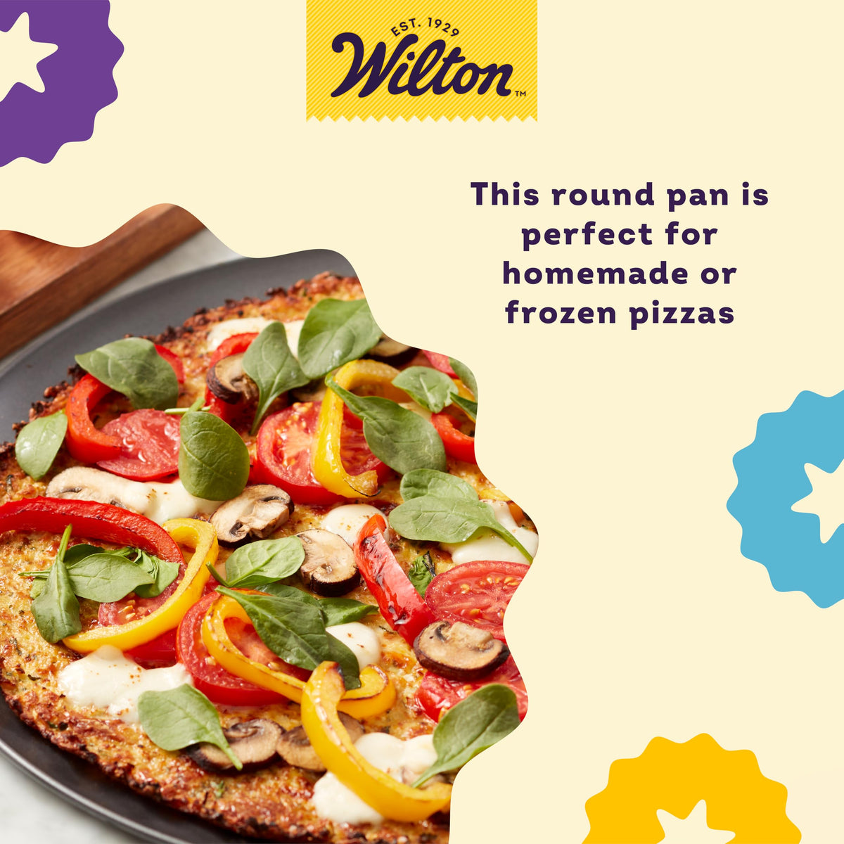 Dishwasher-safe label on Wilton pizza pan, indicating easy cleanup