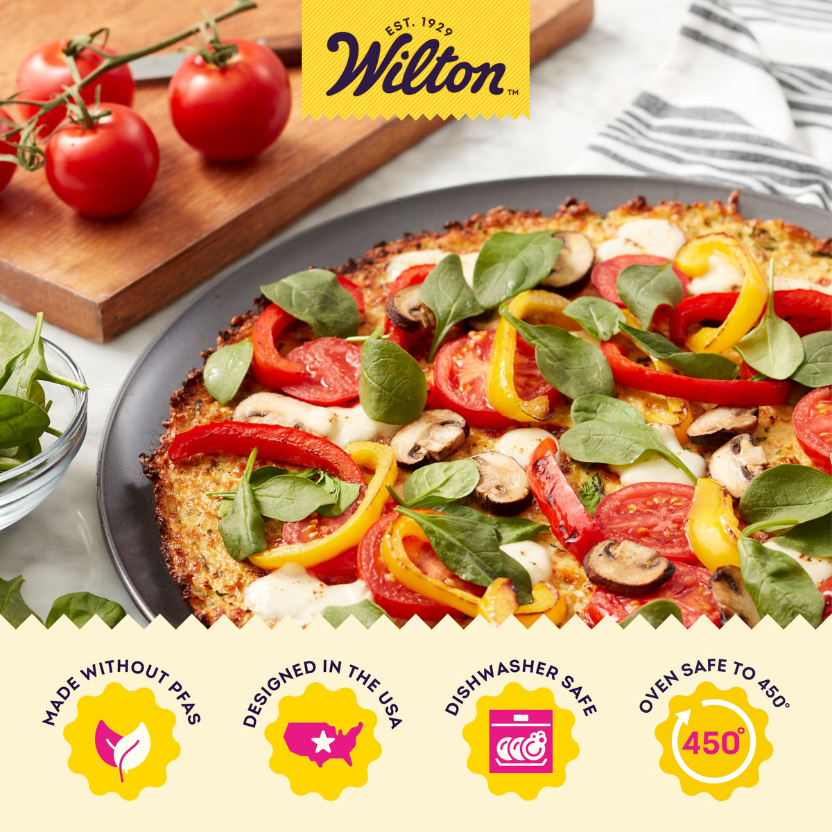 Non-stick pizza pan release: a slice sliding out cleanly from Wilton pan