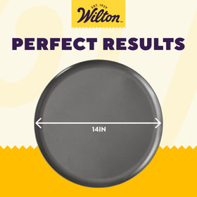 Close-up of durable steel construction on the Wilton pizza pan for warp resistance