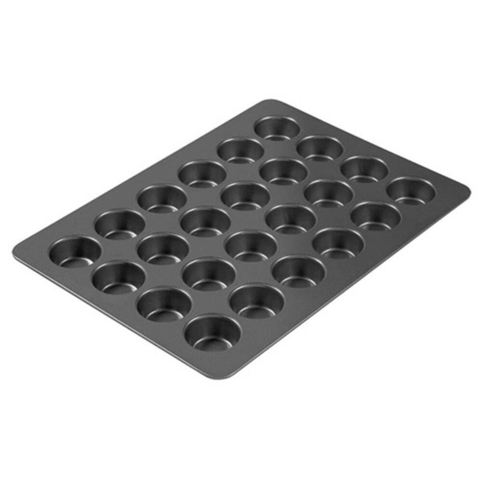 Wilton Perfect Results mega 24-cup muffin pan enables easy baking and quick release.