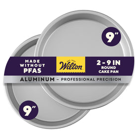 Wilton Performance Pans 9-inch round cake pan top view, two-pack for tall, even layers