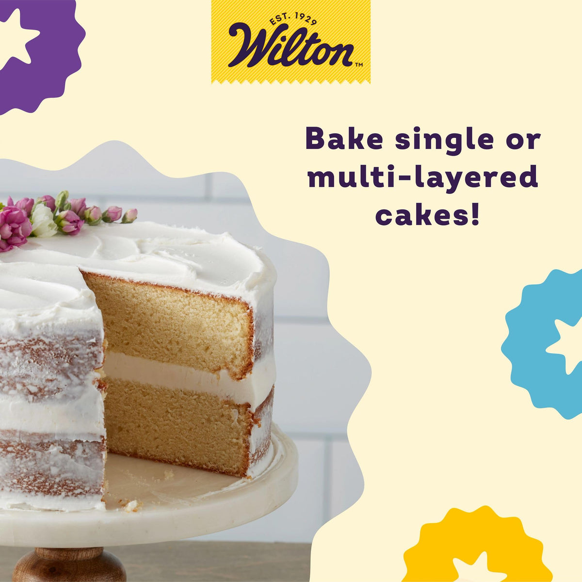 Two 9 x 2 inch round cake pans included for layer cakes
