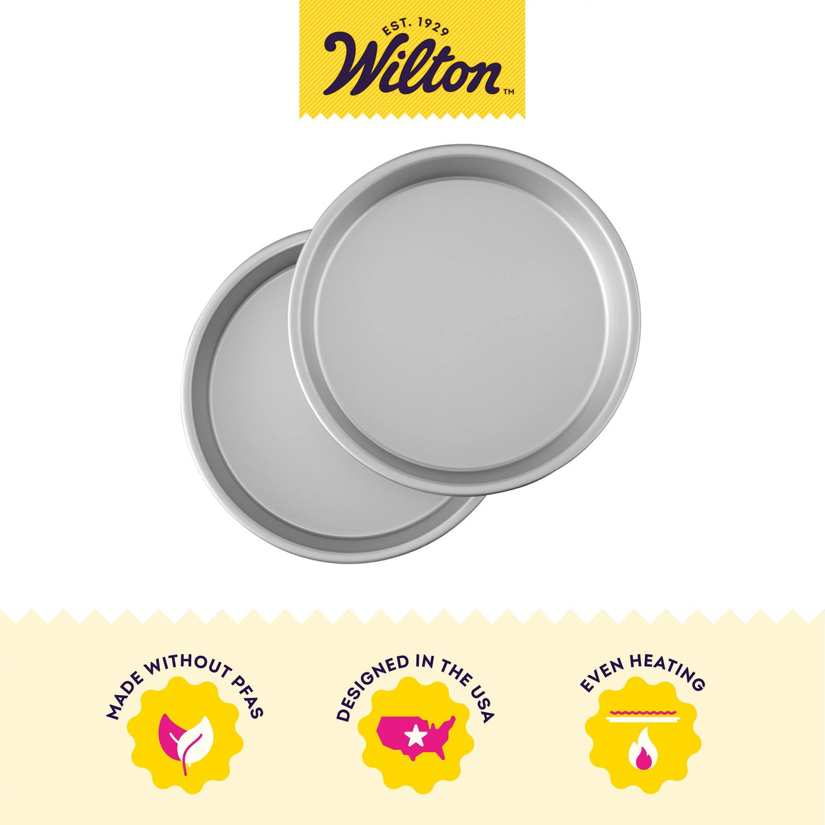 Wilton aluminum bakeware two-pan set suitable for mixes and recipes