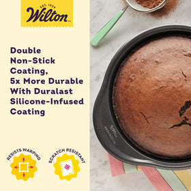 Durable Duralast silicone-infused coating on Wilton pan for longevity and even baking
