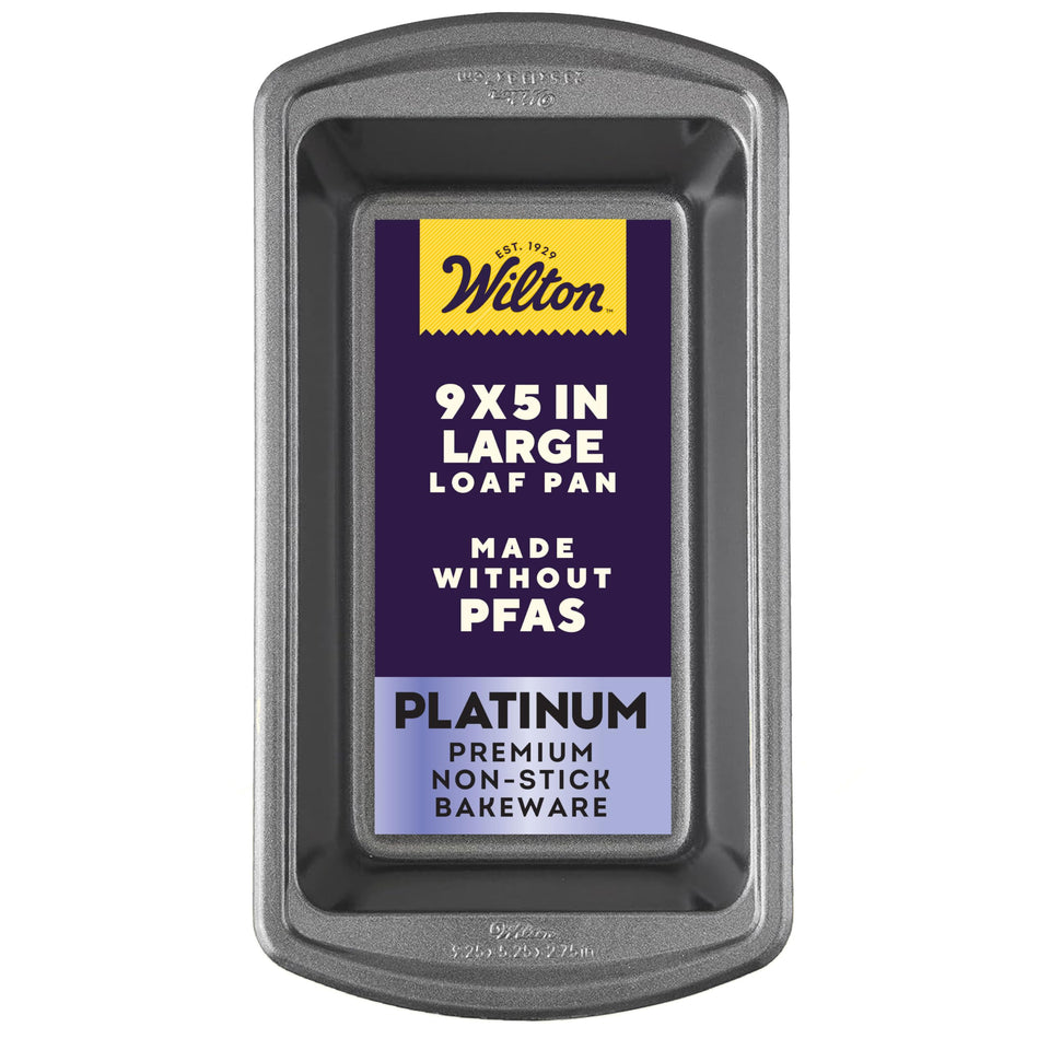 Wilton Platinum loaf pan top view with non-stick surface for easy release.