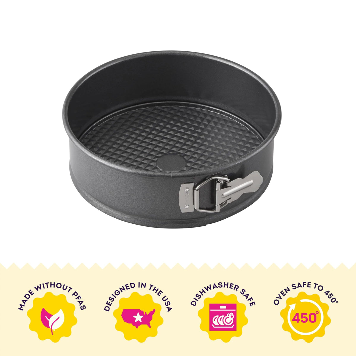 Wilton Platinum non-stick springform pan, close-up of Duralast coating for durability.
