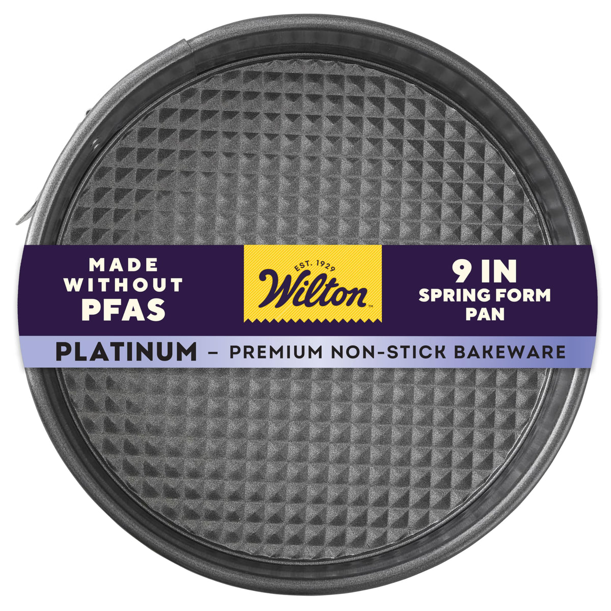 Wilton Platinum non-stick springform pan, top view with even heat and easy release.