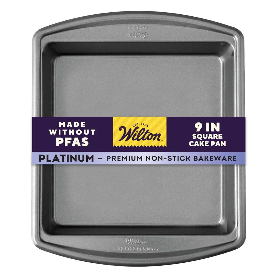 Wilton Platinum nonstick square pan ideal for brownies with easy release.