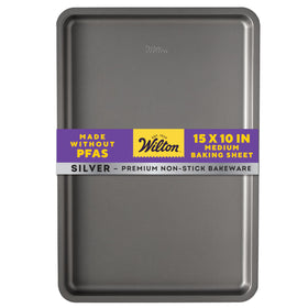 Wilton Silver non-stick medium baking sheet for effortless cookie release and even browning.