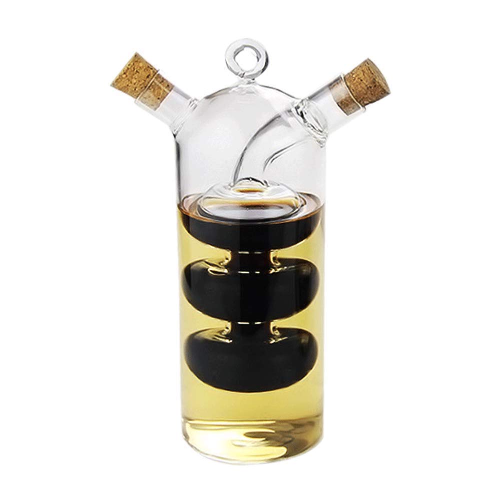 WINAKUI dual glass cruet front view shows separate oil and vinegar pours