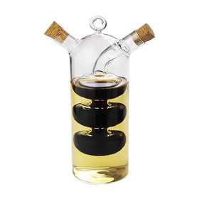 WINAKUI dual glass cruet front view shows separate oil and vinegar pours