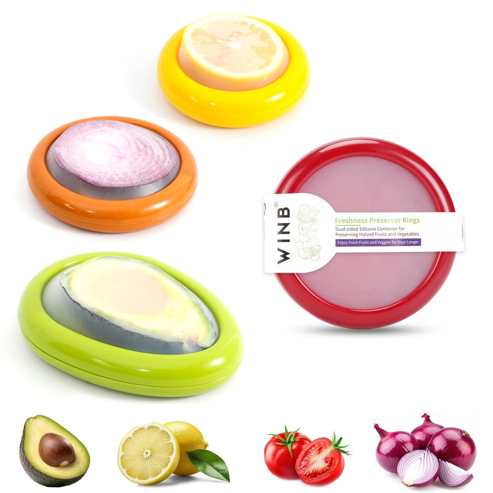 Winb avocado keeper with edge-friction lid for easy opening and organized fridge storage.