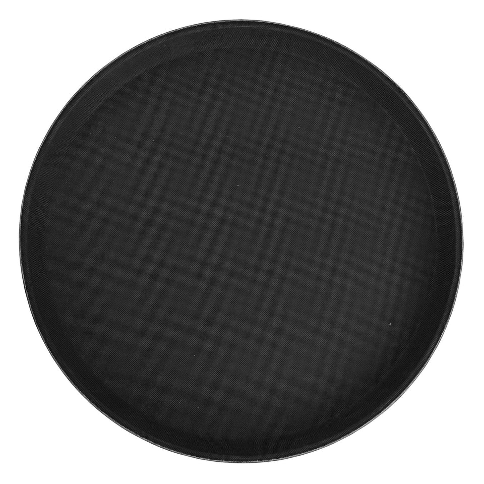 Winco 16-inch premium fiberglass tray with non-slip round surface for stable service.