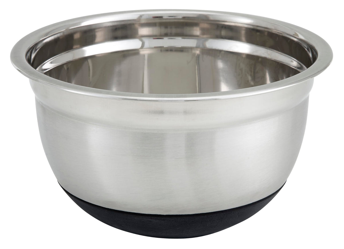 Winco 8-qt mixing bowl front view with reinforced rim for stability during heavy mixing