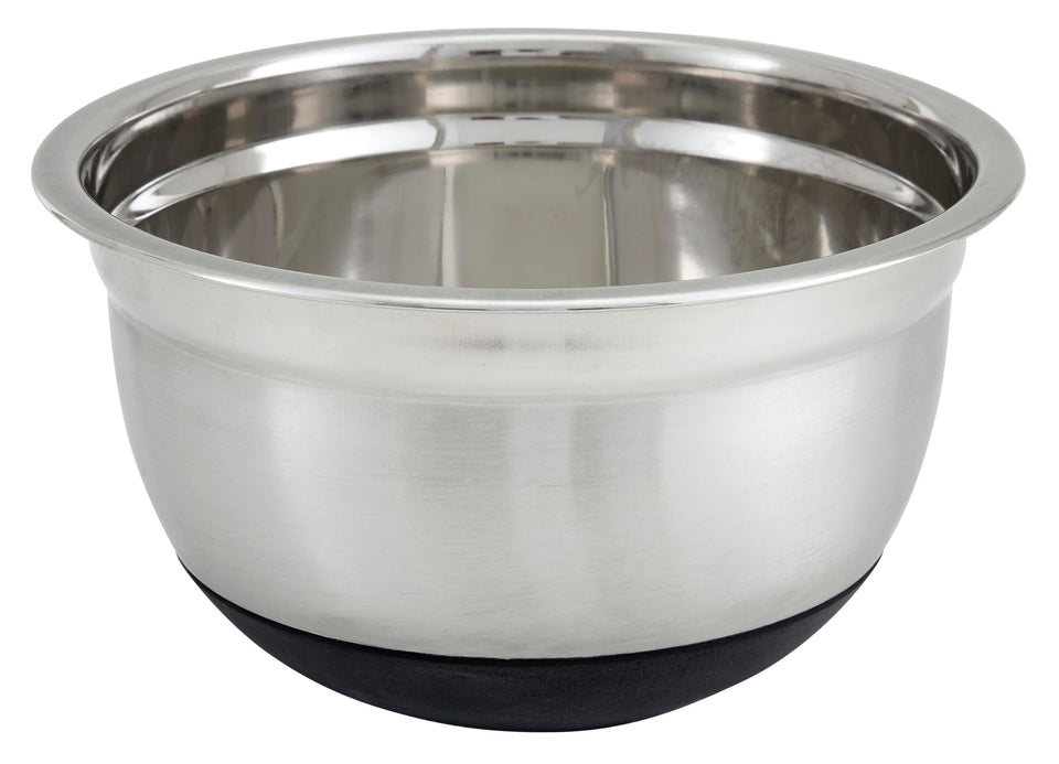 Winco 8-qt mixing bowl front view with reinforced rim for stability during heavy mixing