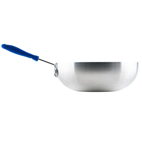 Winco stir fry pan flat-bottom design ensures full contact with the cooking surface.