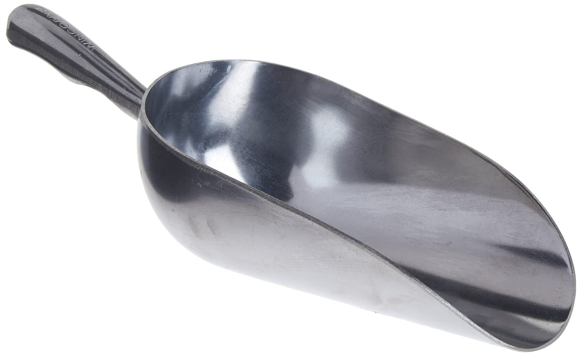 Winco aluminum scoop with ergonomic handle for quick ice or candy portioning.