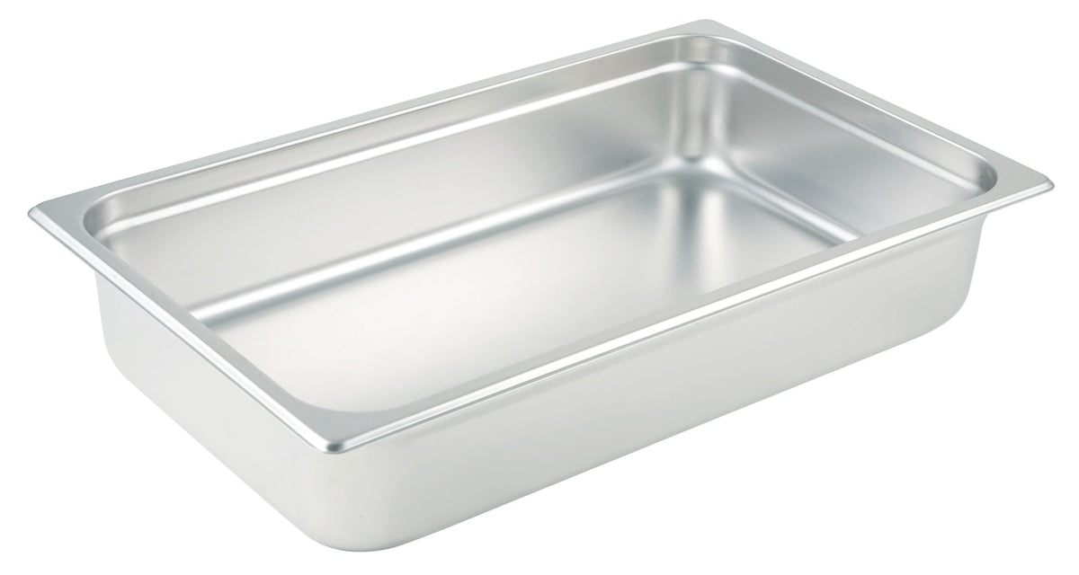 Winco anti-jamming steam pan, full-size 4-inch depth, ideal for buffets and catering.
