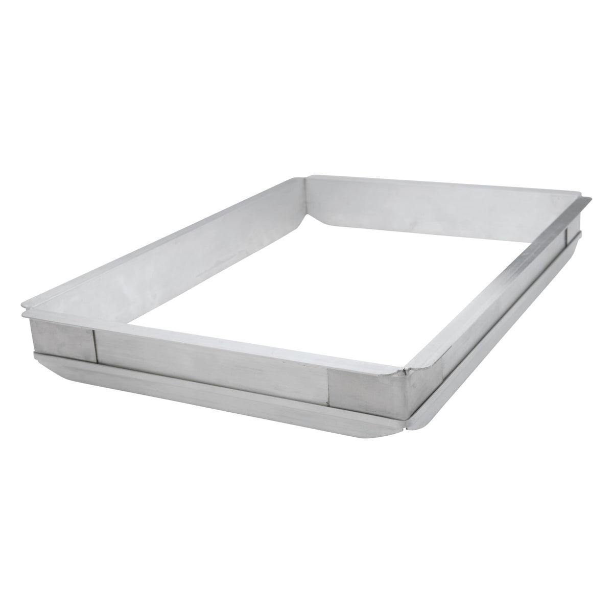 Winco AXPE-2 half sheet pan extender with 2-inch walls for secure transport and cooling.