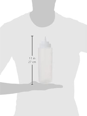 Winco Chocolatier clear bottle shows contents for quick refills.