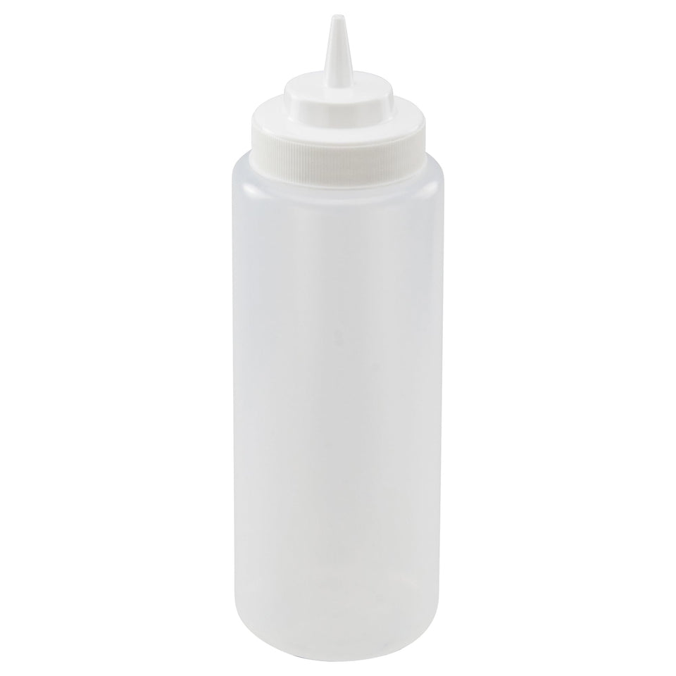 Winco Chocolatier wide-mouth bottle 32 oz for thick chocolate sauces.