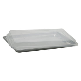 Winco Covers demonstrate half-size compatibility on a sheet pan.