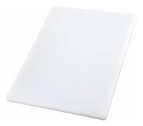 Winco cutting board top view highlights a durable 12x18 polyethylene surface for precise prep.