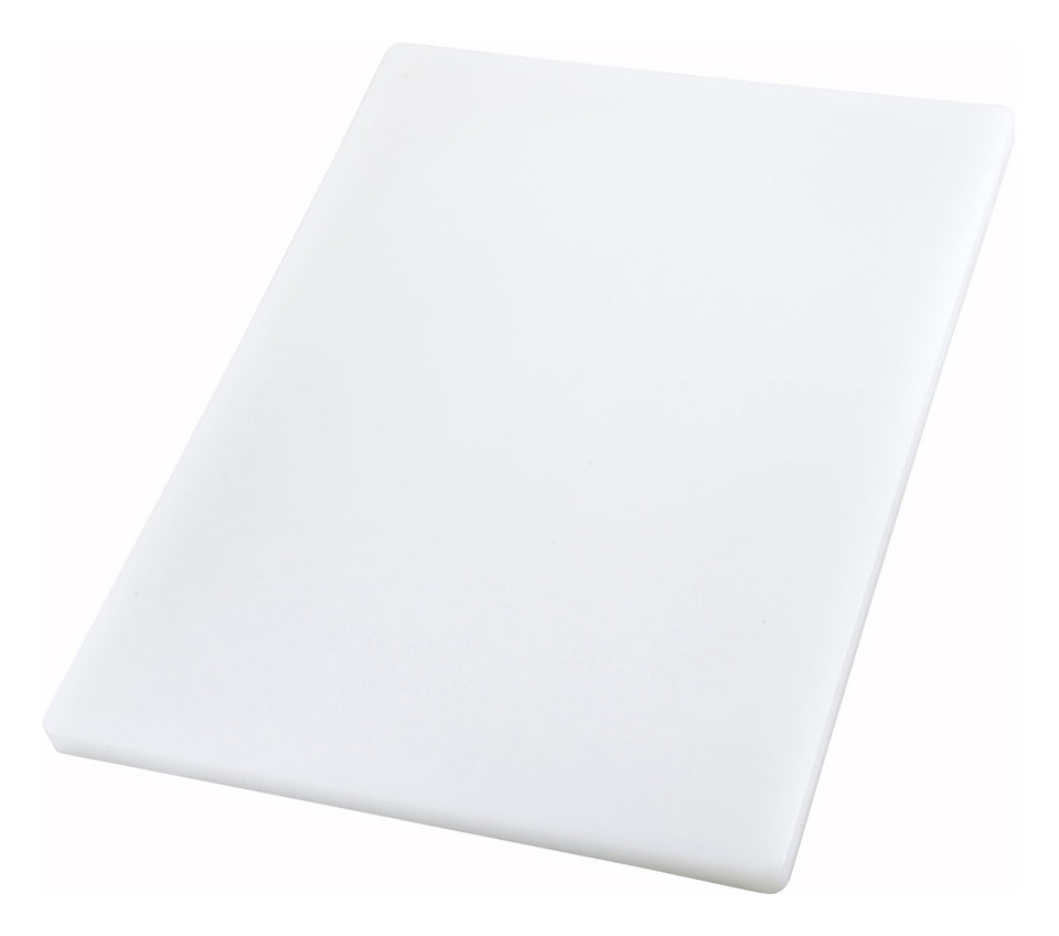 Winco cutting board top view highlights a durable 12x18 polyethylene surface for precise prep.