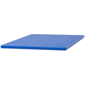 Winco cutting board blue 12x18 in-use setup, durable polyethylene for daily meal prep.