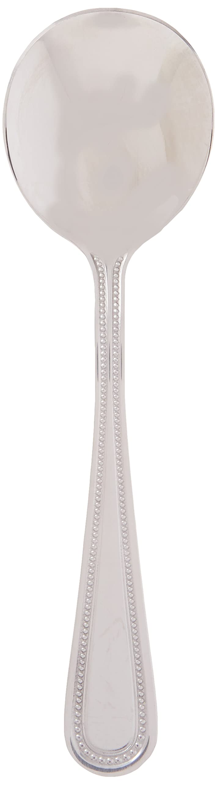Winco Dots bouillon spoon with handle pattern adding subtle retro flair