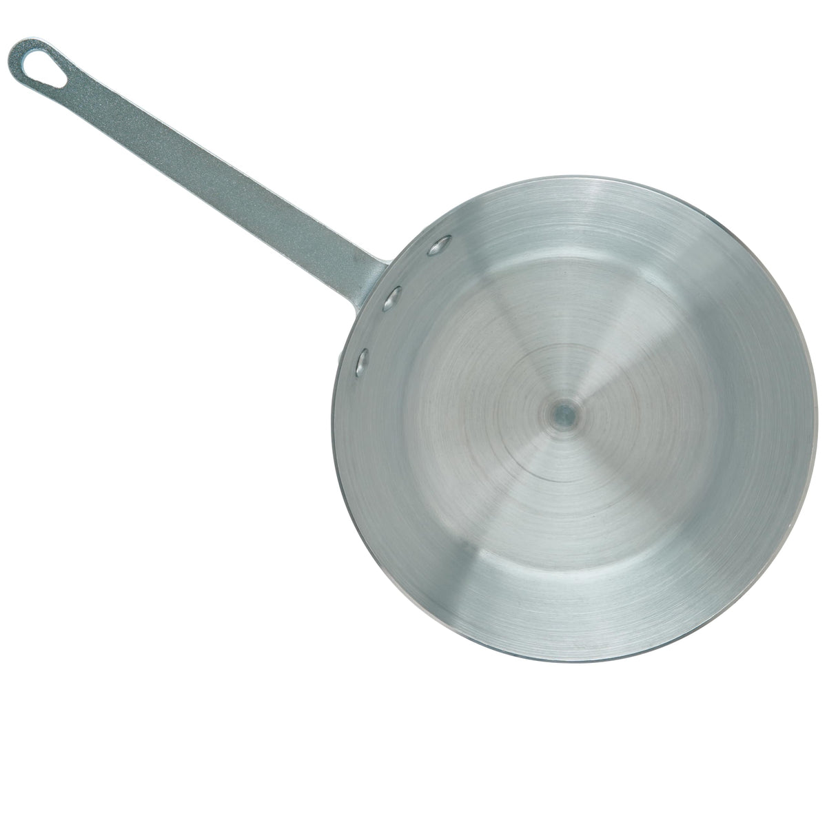 Winco pan compatible with gas and electric heat sources for versatile cooking.