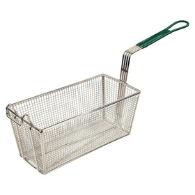 Winco Green Fry Basket Handle Medium, front view; color-coded fryer use and cool handle.