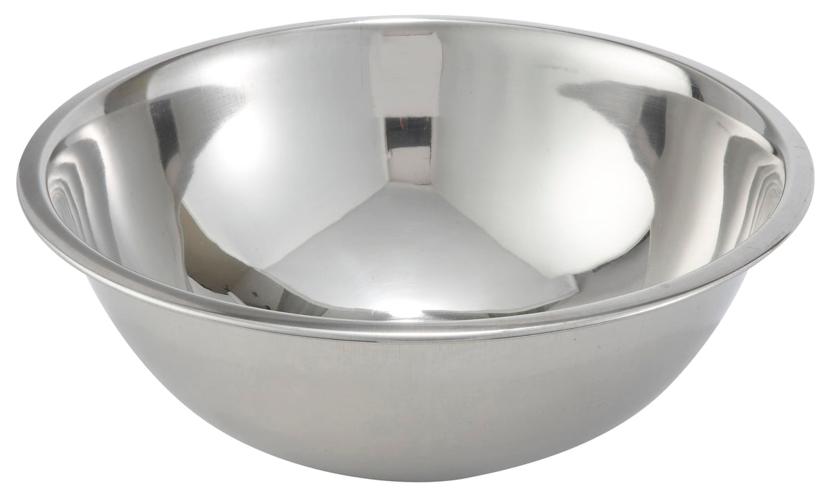 Winco MXB-800Q bowl with a wide rim for easier mixing and pouring.