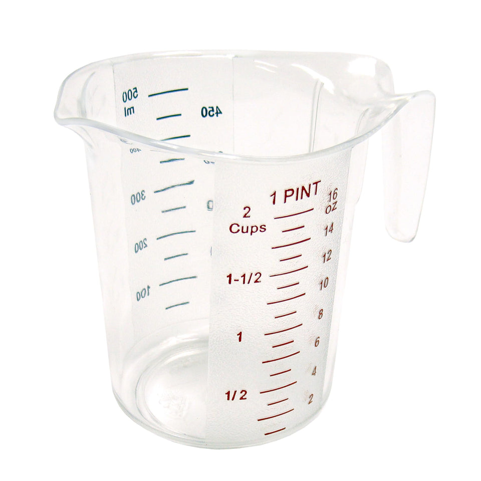 Winco PMCP-50 pint measuring cup in clear polycarbonate for precise measurements in busy kitchens.