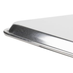 Winco reinforced rim highlights durable edge to resist bending during busy service.