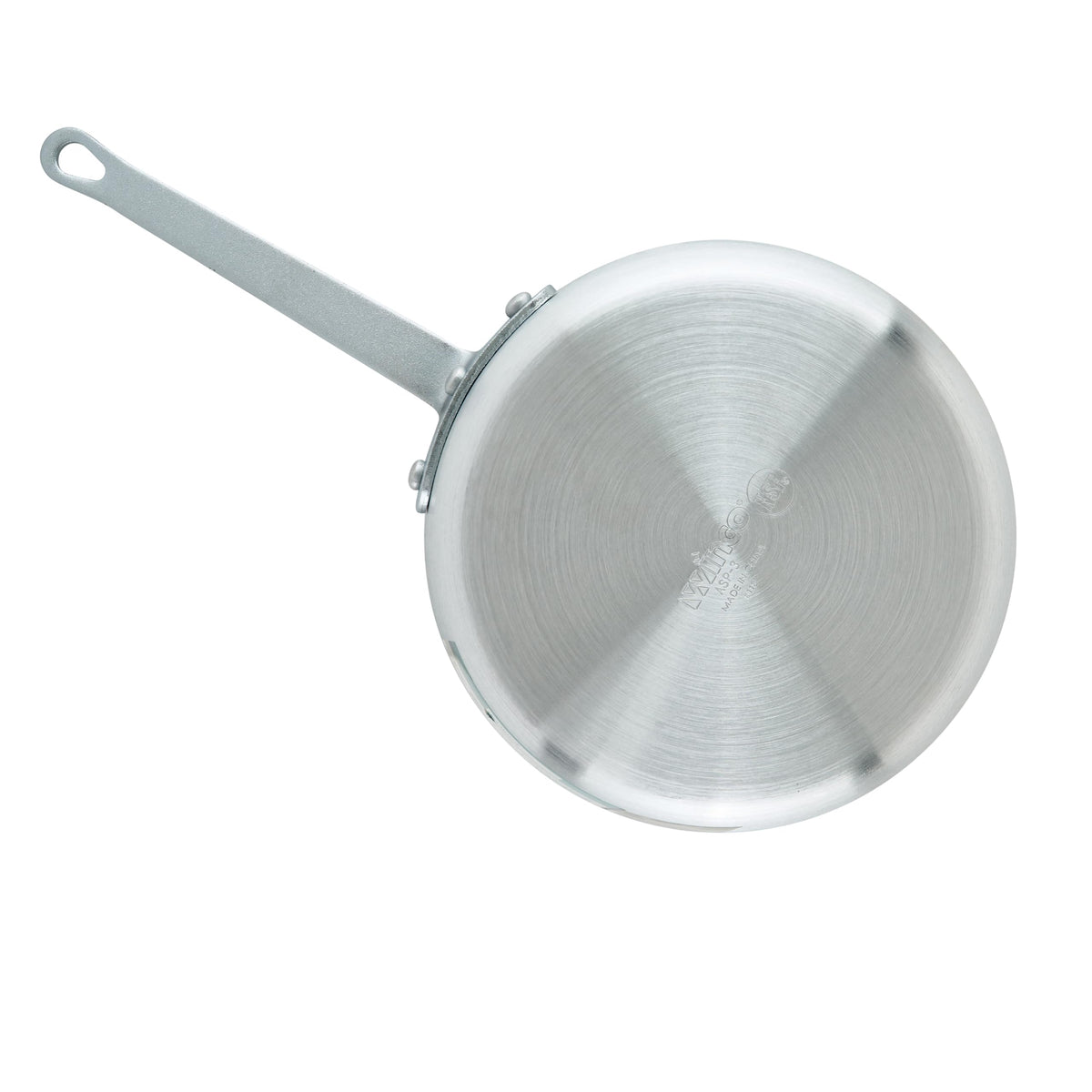 Winco sauce pan with hanging hole for convenient storage when not in use.