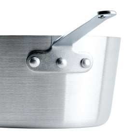 Winco sauce pan with hanging hole for easy storage.