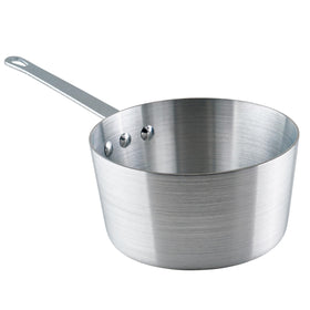 Winco 2.5 qt tapered sauce pan, side view, balanced heat distribution.