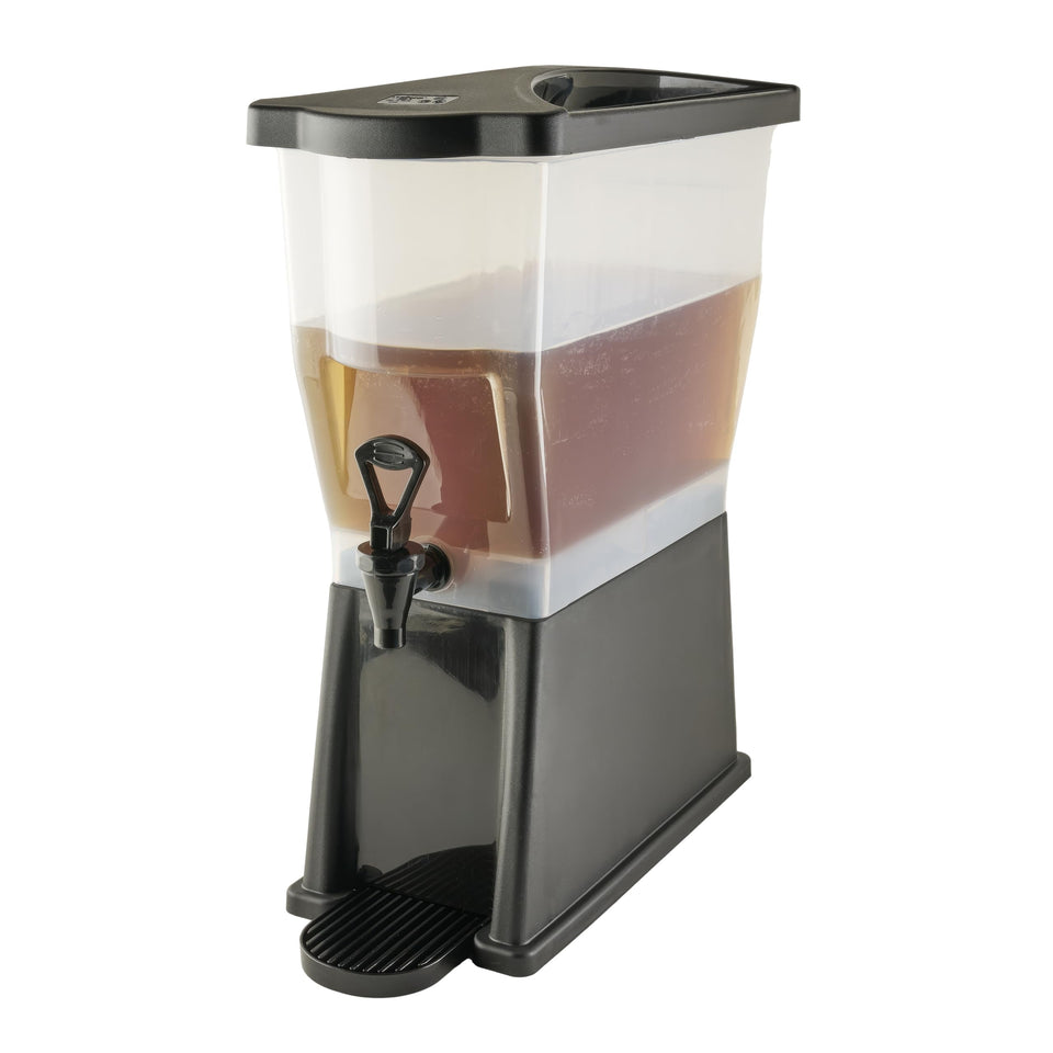 Winco slim 3-gallon dispenser front view highlighting compact base for space-saving service.