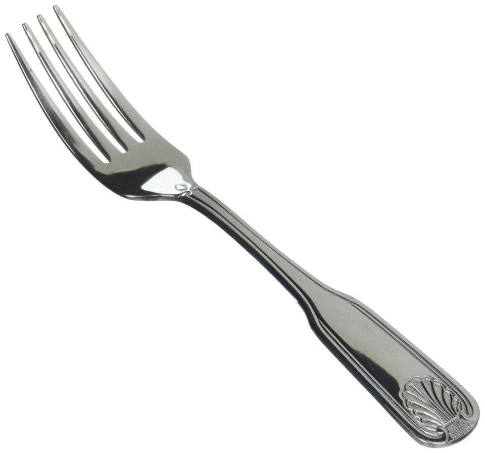 Winco Toulouse dinner fork with fiddle handle; ideal for main courses and heavy daily use.