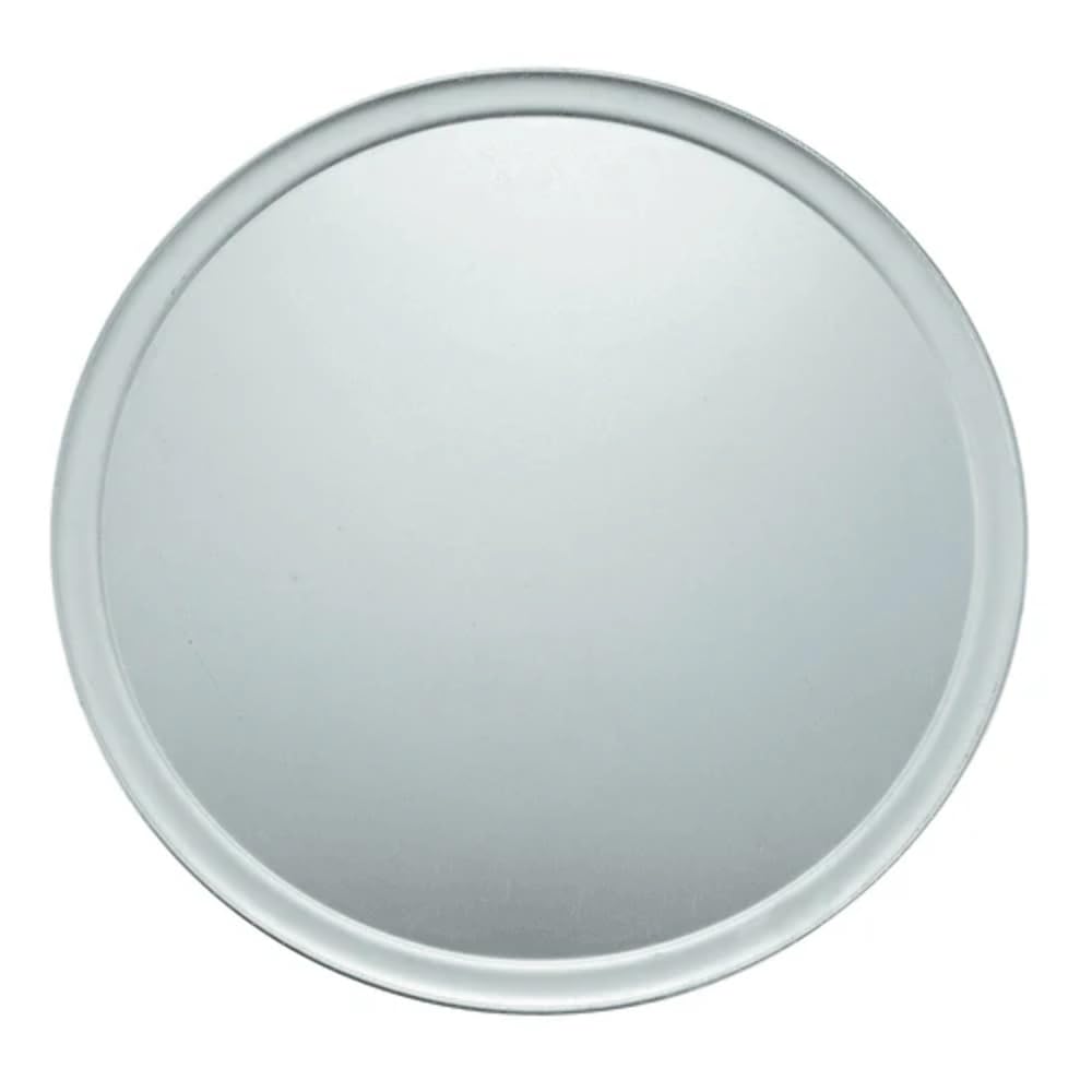 Winco Winware 16-Inch Pizza Tray with Wide Rim enables easy oven-to-table transport.