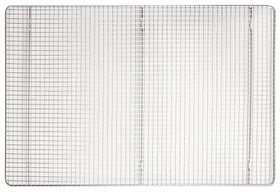 Winco wire sheet pan grate in stainless steel elevates food to prevent sticking.