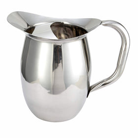 Winco WPB-2C deluxe bell pitcher front view with durable stainless steel and smooth pour.