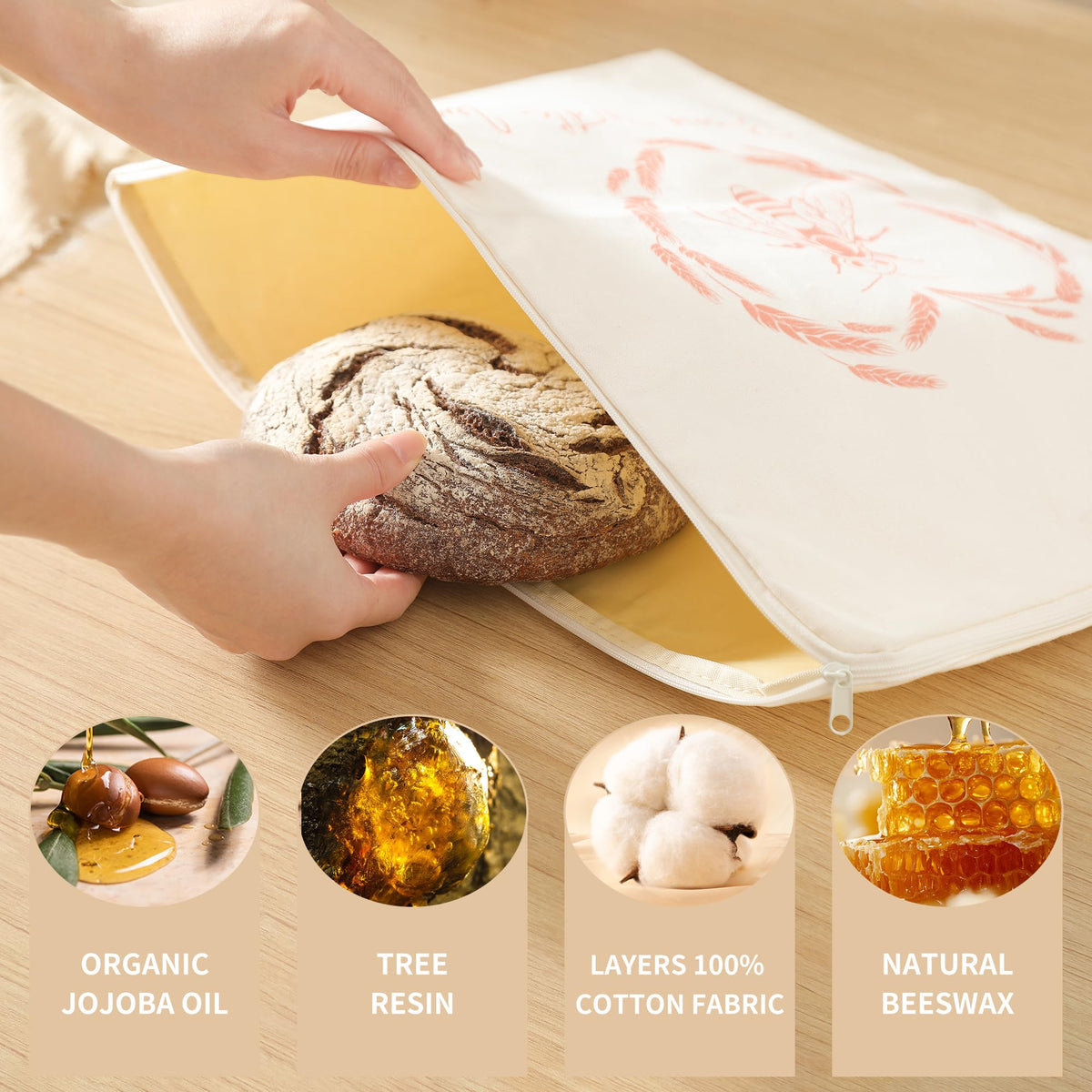 WiNDANCE Premium Beeswax Bread Bag XL folded on counter highlights reusable design