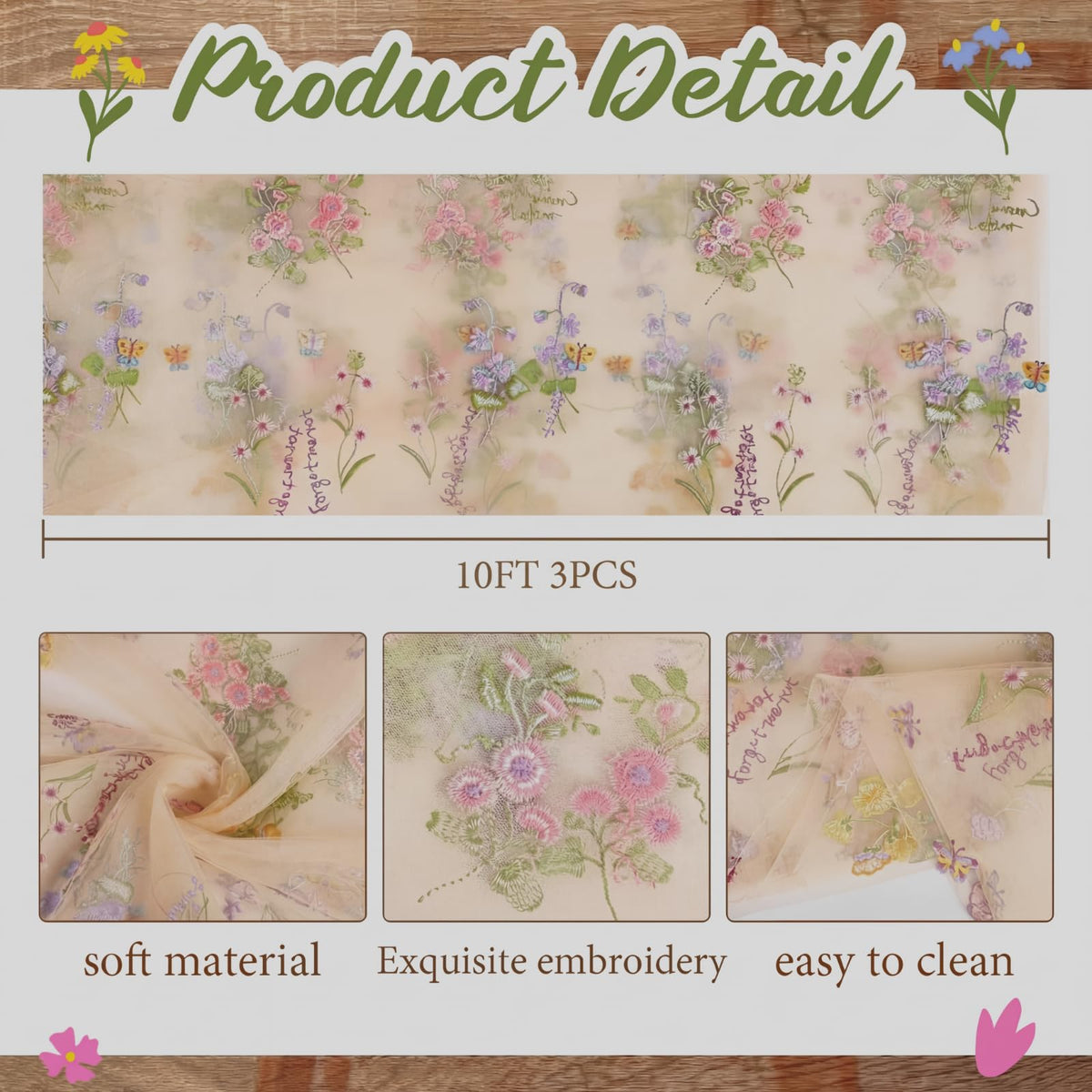 Windkream champagne floral runner features butterflies for spring and summer gatherings.